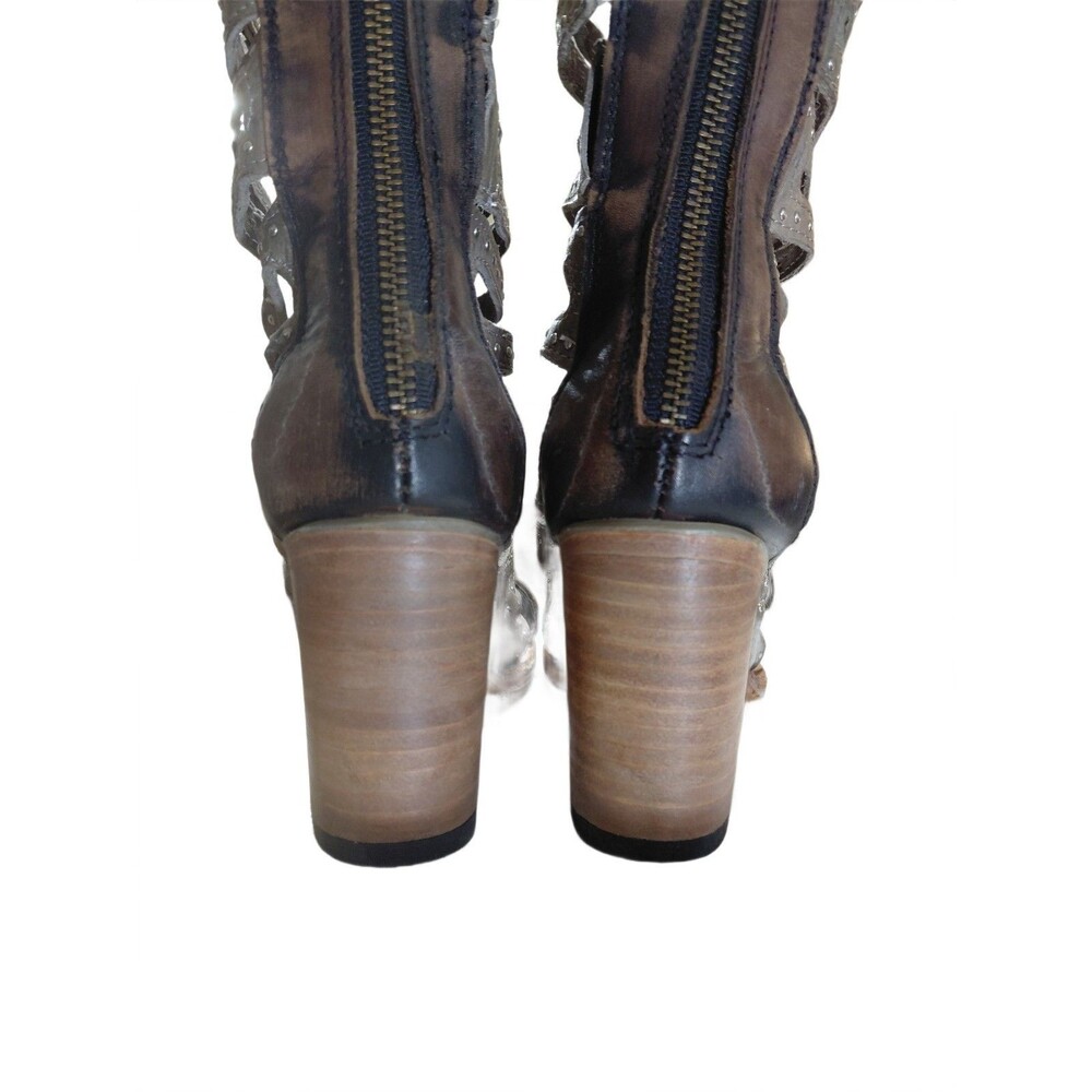 Freebird By Steven Gladiator Bootie Size 7 Lotus Taupe Leather Block Sandal - Picture 6 of 12